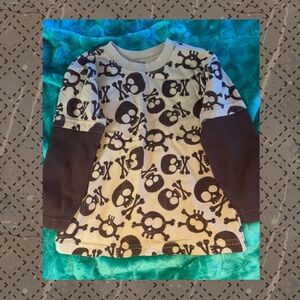 Kids Long Sleeve Skull Print Shirt - Black and White